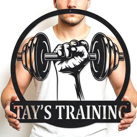 Personalized Gym Sign Custom Metal Workout Room Wall Art, Home Fitness Center Powerlifting Garage Decor, Motivational Gift for Women, Men, Dad, Papa, Grandpa, Mother, Sister, Girls, Family Steel-StrideForce Fitness