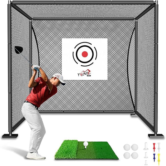 YUNIC Golf Driving Cage with Metal Frame - Choose Standard Hitting Target or Simulator Impact Screen-StrideForce Fitness