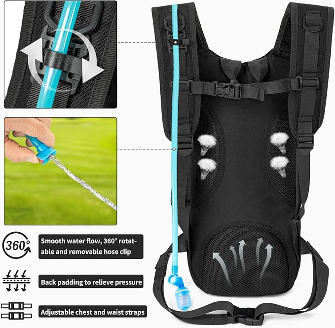 Hydration Backpack, Tactical Molle Water with 2L TPU Water Bladder, for Men Women Lightweight Water Backpack, Hydration Pack for Hiking, Biking, Climbing and Hunting-StrideForce Fitness