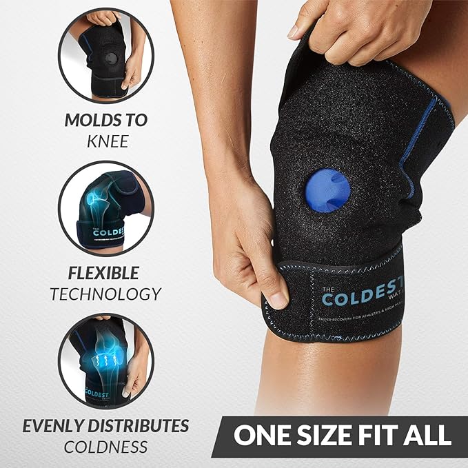 The Coldest Knee Ice Pack Wrap, Hot and Cold Therapy - Reusable Compression Best for Meniscus Tear, Injury Recovery, Bursitis Pain Recovery, Sprains, Swelling and Rheumatoid Arthritis-StrideForce Fitness
