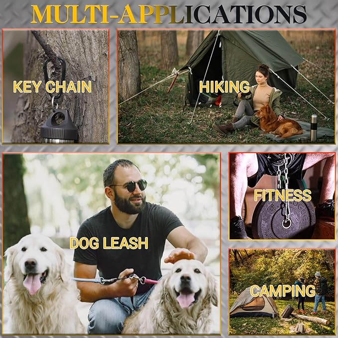 Heavy Duty Aluminum D Carabiner Clips & Key Rings, Black & Sliver Corrosion Resistant Keychain for Keys, Outdoor Sports, Hiking, Camping, Fishing & Hanging Gear-StrideForce Fitness