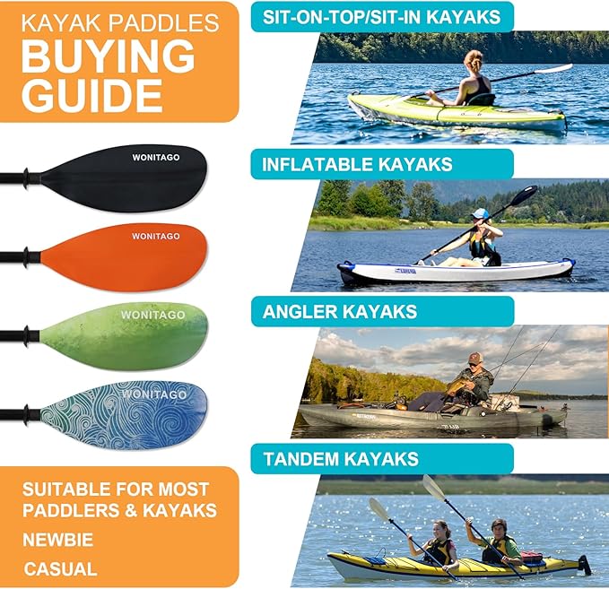 Kayak Paddles with Alloy Shaft and PP Blade, Floating Kayaking Oars, Adjustable 230-250 cm/90-98 Inches, 210-230 cm/82-90 Inches-StrideForce Fitness