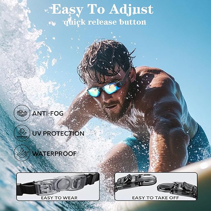 Swim Goggles Swimming Goggles No Leaking with Nose Clip, Earplugs, Swim Cap and Case for Men Women-StrideForce Fitness