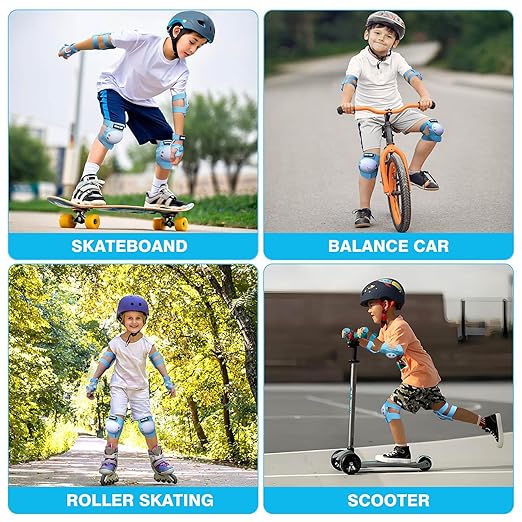 Youth/Kids Knee Pads Elbow Pads Wrist Guards Protective Gear Set for 3-15 Years Child Roller Skates, Skateboard, Cycling, Inline Skating, BMX Bike, Balance Bike, Scooter Riding and Other Outdoor Sports-StrideForce Fitness