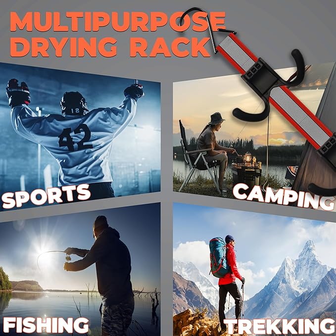 UTTY Hanging Multipurpose Portable Hockey Drying Rack - Durable Gear Keeper & Sports Equipment Organizer - 6 Durable Adjustable Hooks Support Light to Heavy Weight for Home, Travel & Outdoor Use-StrideForce Fitness