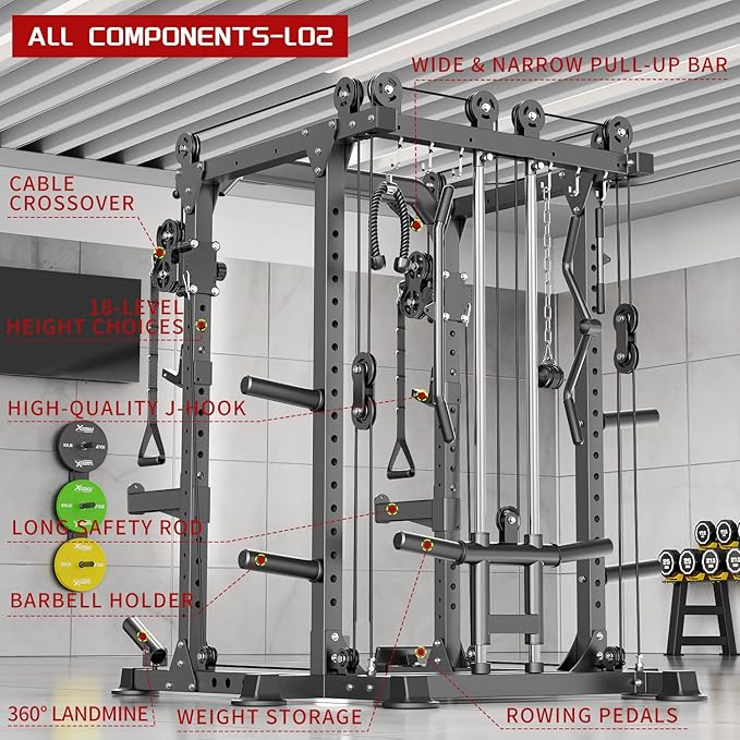 Power Cage,1600lbs Multi-Function Power Rack with Adjustable Cable Crossover System and More Training Attachment, Weight Cage for Home Gym-StrideForce Fitness