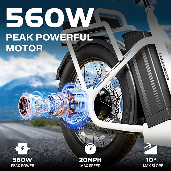 Caroma Electric Scooter with Seat, 48V Removable Battery E-Bike, Up to 30Miles&20MPH, 500/800/1200W Motor, 20" Fat Tire Adult Electric Bicycles for Commuting with Basket-StrideForce Fitness