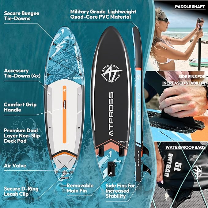 11'6"x35" Inflatable Paddle Board, 450lbs Extra Wide Stand Up Paddleboard for Adults with Premium SUP Accessories Kit & Backpack, Blow Up Kayak Non-Slip Stable Deck Boat for Yoga Fishing Surf-StrideForce Fitness