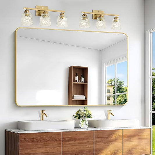 Gold Bathroom Mirror,55x36 inch Wall Mirror for Bathroom Wall Mounted,Round Rectangle Mirror for Bathroom Over Sink,Modern Frame for Home Decor Living Room,Bedroom Entryway,Horizontal/Vertical-StrideForce Fitness