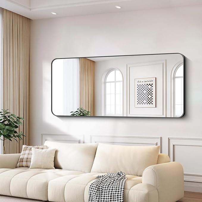 FORBATH Large Bathroom Mirror 72x30 Inches, Black Oversized Wall Mirror for 2 Sinks Aluminum Frame Wall Mounted Rounded Corner Morndern Mirror for Bathroom Bedroom Entryway Living Room-StrideForce Fitness