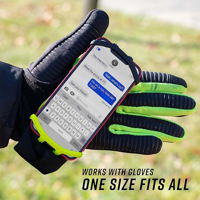 Noxgear Hand Held Phone Holder - Handheld Grip Phone Holder with Key Fob & Card Slot for Running, Jogging & Working Out - Compatible with All Phones - Machine Washable (Lime, Right Hand)
