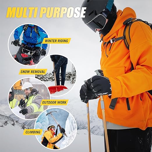 HANDLANDY Waterproof Insulated Work Gloves, 3M Thinsulate Thermal Winter Gloves for Men Women Touch Screen, Warm Ski Snowboard Cold Weather Gloves (Black, Large)-StrideForce Fitness