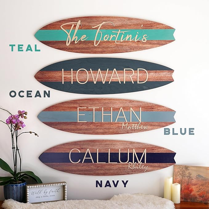 Personalized Wooden Surfboard Wall Decor – Custom Name Surfboard Sign for Nursery, Playroom, or Coastal Room – Decorative Surf Board Wall Art-2 Sizes, 12 Colors-StrideForce Fitness