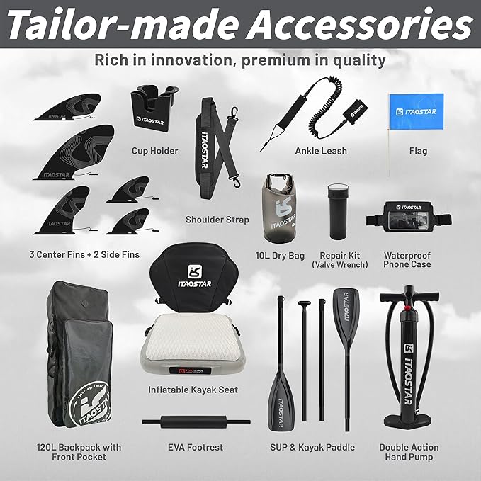 Wild 11'×36"/11'6"×34"/12'6"×33" Inflatable Paddle Board with Seat, One-Stop Premium SUP Board Gears, Tailored 5 Fins, Stable Inflatable Stand Up Paddle Boards for Youth/Adults of All Levels-StrideForce Fitness