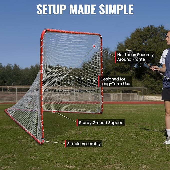 Trigon Sports Lacrosse Goal, 72” x 72” Portable Lacrosse Nets for Backyard, Steel Frame Lax Goal Hockey Soccer Training Equipment for Practice & Accuracy-StrideForce Fitness