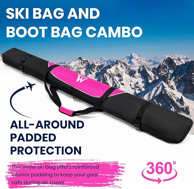 Ski Bag and Ski Boot Bag Combo-Padding Skis Bag for Air Travel,Water Proof Ski Boot Bag Fits for Skis Up to 200 CM and Boots Up To Size US13,Adults Ski Travel Bag-StrideForce Fitness