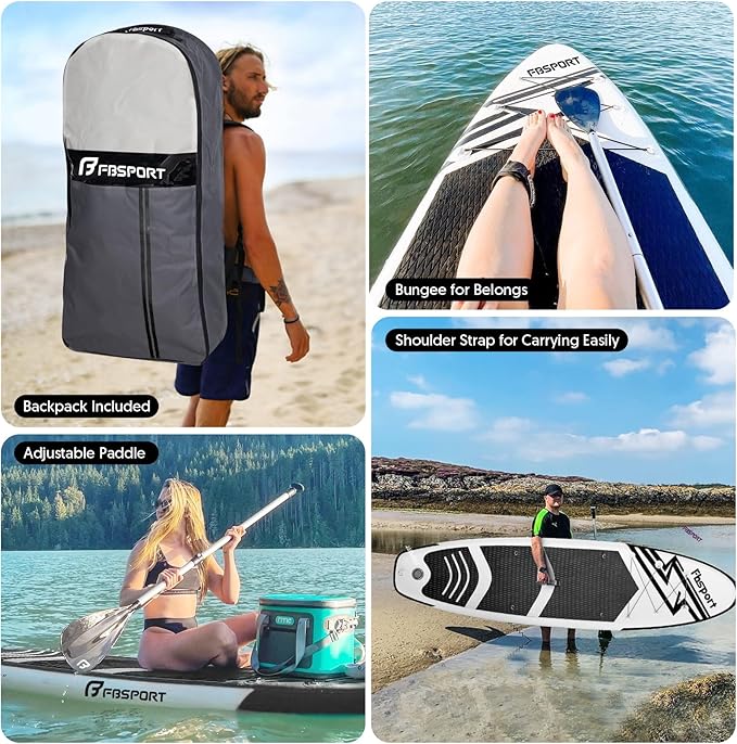 FBSPORT 11' Premium Stand Up Paddle Board, Yoga Board with Durable SUP Accessories & Carry Bag | Wide Stance, Surf Control, Non-Slip Deck, Leash, Paddle and Pump for Youth & Adult-StrideForce Fitness