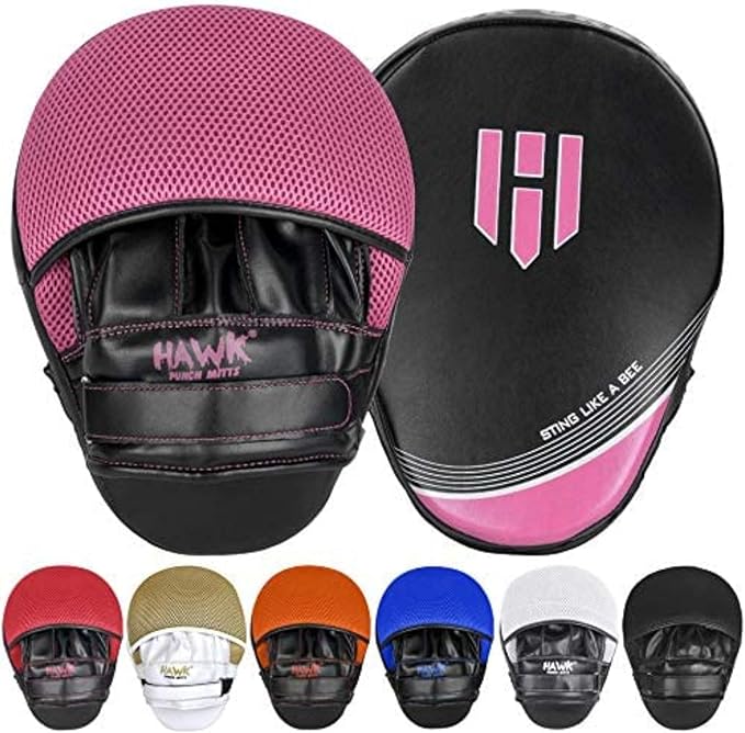 Hawk Sports Punching Mitts for Men, Women, & Kids, Leather Focus Mitts for Martial Arts & Boxing Training, Curved Punch Mitts for Karate, Kickboxing, Krav MAGA, Muay Thai & Taekwondo-StrideForce Fitness