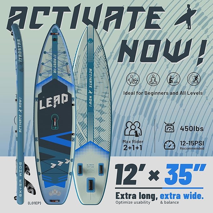 Lead 11‘ x 33" / 12’×35" Inflatable Stand Up Paddle Board - Premium SUP Board Kit - Ultra Stable Paddleboard for Adults & Youth - All Skill Levels - for Lakes, Oceans-StrideForce Fitness
