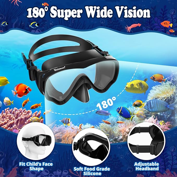 U PHITNIS Kids Snorkel Set for Age 4-14 - Dry Top Snorkeling Gear for Kids Junior & Youth - Childs Diving Mask with Big Eyes for Boys Girls - Anti-Fog Snorkeling Mask and Snorkel Set-StrideForce Fitness