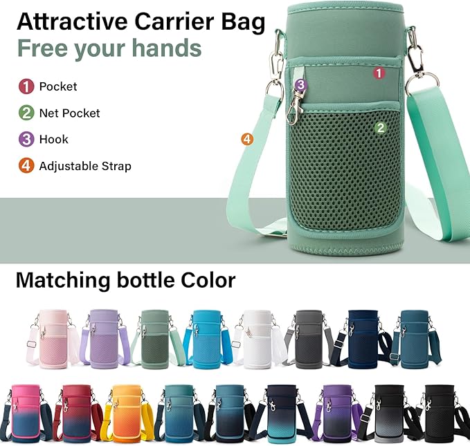 Insulated Water Bottle | Thickened Stainless Steel Vacuum Metal | Portable Sports Water Jug for Gym and Hiking with Straw, Carrier Bag, Handle Strap | BPA-Free 32 oz-StrideForce Fitness