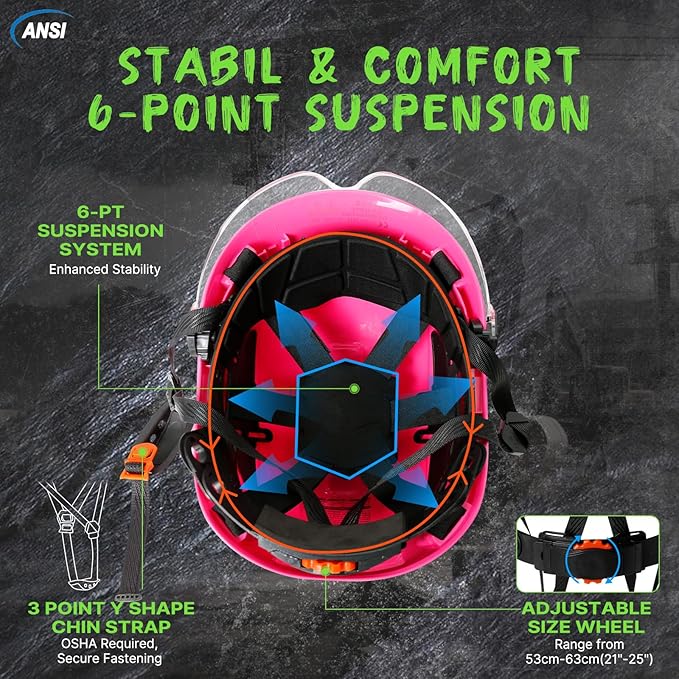 Aolamegs Pink Hard Hats for Women OSHA Approved - ANSI Z89.1 Construction Safety Hard Hat with Clear Visor, Adjustable Vented Cascos De Construccion Work Hardhats, 6 Point Ratcheting Hardhat-StrideForce Fitness