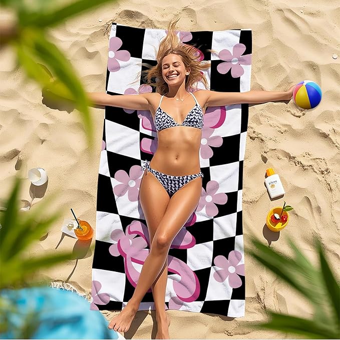 JML Personalized Beach Towel with Name, Custom Flower Beach Towel, Customized Microfiber Pool Towel, Quick Dry & Absorbent Swim Towel for Adult,Mother's Day, Birthday, Summer Holiday,Vacation-StrideForce Fitness