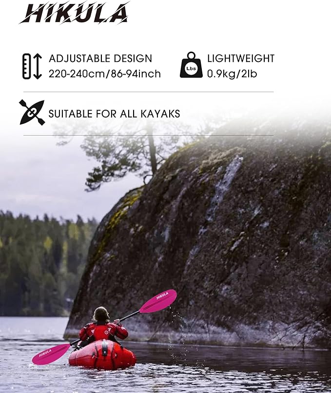 Kayak Paddle Aluminum Shaft Paddle with Nylon Blades, Floating Adjustable Kayaking Oars, 3 Piece, 220-240cm/86-94 Inches,Black/Rose/Teal/Black/Orange/Grey-StrideForce Fitness