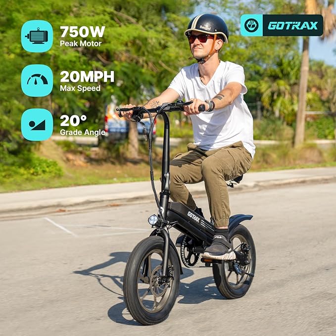 Gotrax S3 Electric Bike, 16x3.0 Fat Tire Electric Bicycle Adults, 750W Peak Motor, Max Range 25 Miles, Up to 20 Mph, Removable Battery, Adjustable Seat, Folding Electric Bike for Adults/Teens 13+-StrideForce Fitness