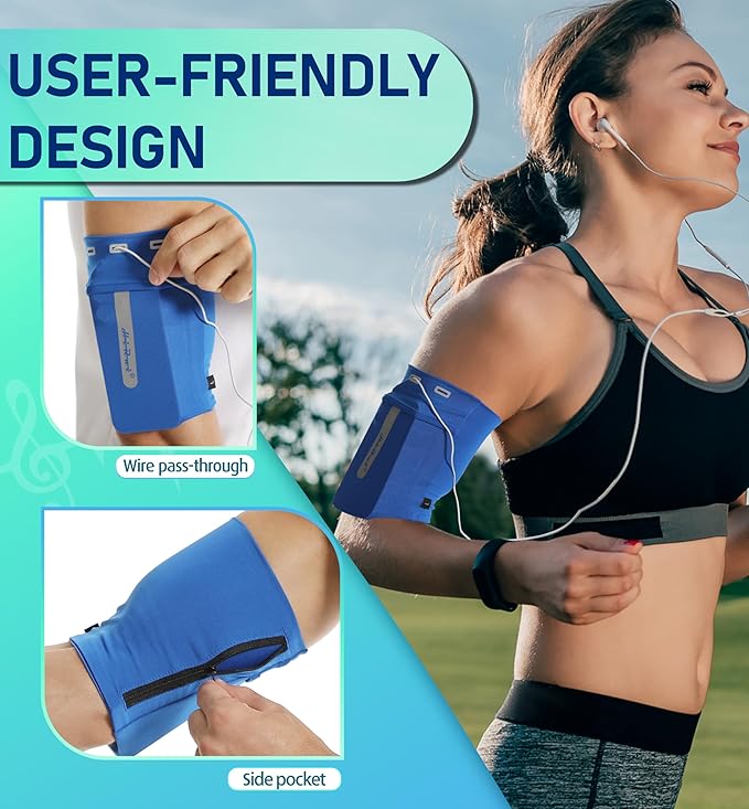 HiRui Running Armband Sleeve Universal Sports Armband Cell Phone Holder Armband for Exercise Workout, Compatible with iPhone 16/15/14/13/Plus/Pro Samsung Galaxy All Phones (L, Blue)-StrideForce Fitness