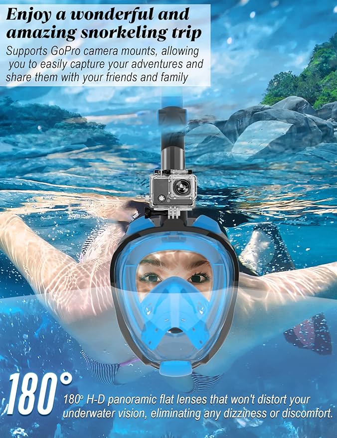 W WSTOO Full Face Snorkel Mask Adults,Suitable for Beginners Dry Top Snorkeling Gear,Can Your Mouth or Nose to Breathe,180 Degrees Panoramic View,Anti-Fog Anti-Leak,Summer Travel and Vacationing Gifts-StrideForce Fitness