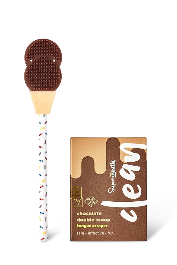 SuperMouth® Double Scoop Kids Tongue Scraper – Dual-Sided Brush & Scraper Removes Odor-Causing Buildup, Fights Bad Breath, Easy-Grip Ice Cream Design, 3 Yummy Scents, Ages 6-12, Essential Oral Care