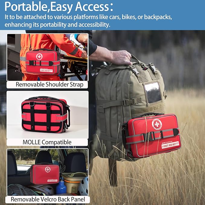 Upgrade Comprehensive Premium First Aid Kit, Labeled Compartments Trauma Kits with Shoulder Strap, Large Emergencies Medical Kits for Home, Truck, Camping, Sports, Outdoor Emergencies -401 Piece Set-StrideForce Fitness