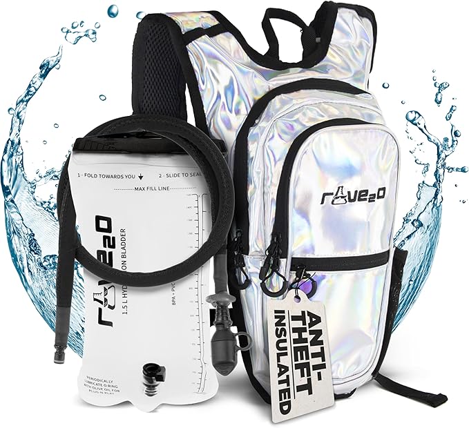 Rave Hydration Backpack – Anti-Theft Festival Hydration Pack with 1.5L Leakproof TPU Bladder – Slim, Insulated Water Pack with Secret Pockets & Breathable Back – for Raves, Music Festivals, EDC-StrideForce Fitness