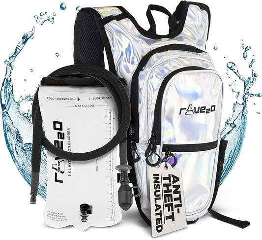 Rave Hydration Backpack – Anti-Theft Festival Hydration Pack with 1.5L Leakproof TPU Bladder – Slim, Insulated Water Pack with Secret Pockets & Breathable Back – for Raves, Music Festivals, EDC-StrideForce Fitness