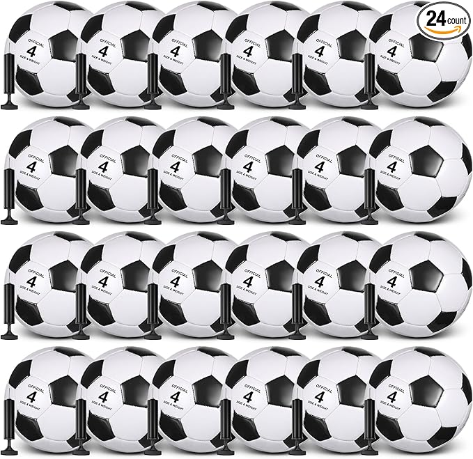 Sotiff 24 Pcs Size 5/4 Soccer Ball Bulk with 24 Pump Deflated Soccer Balls for Kids Teen Football Bulk for Game Training School Team Sports Adults Player Practice Outdoor-StrideForce Fitness