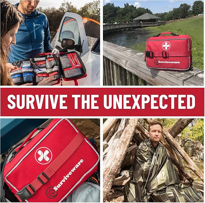 Surviveware 238 Pcs Comprehensive Premium Survival First Aid Kit - Medical Emergency Kit for Travel Camping Gear, Home Essentials & Outdoor Emergencies - HSA & FSA Eligible Survival Kit-StrideForce Fitness