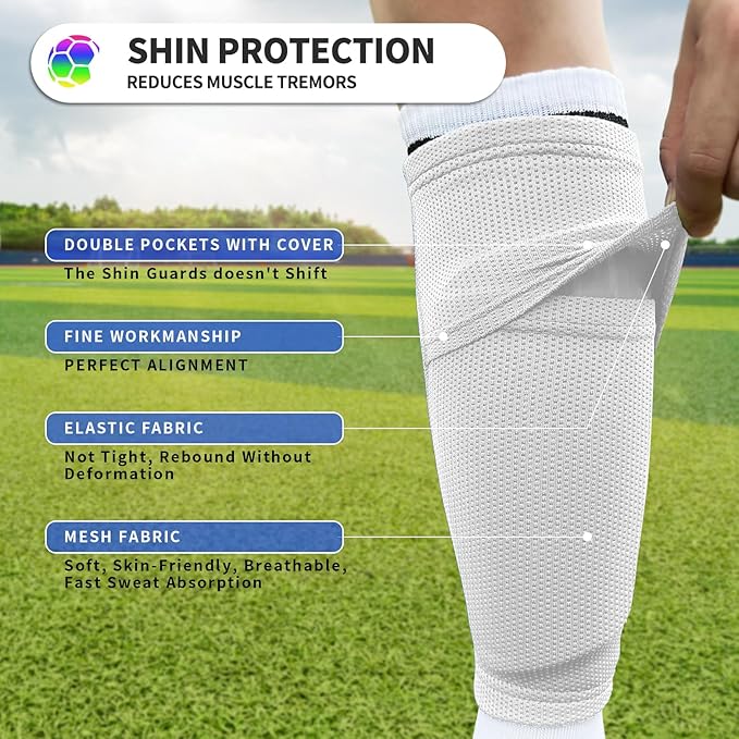 Kids Youth Soccer Shin Guards with Sleeves, Slip in Shinguards Soccer Shin Pads for 3-15 Years Old Boys Girls Child Teens-StrideForce Fitness