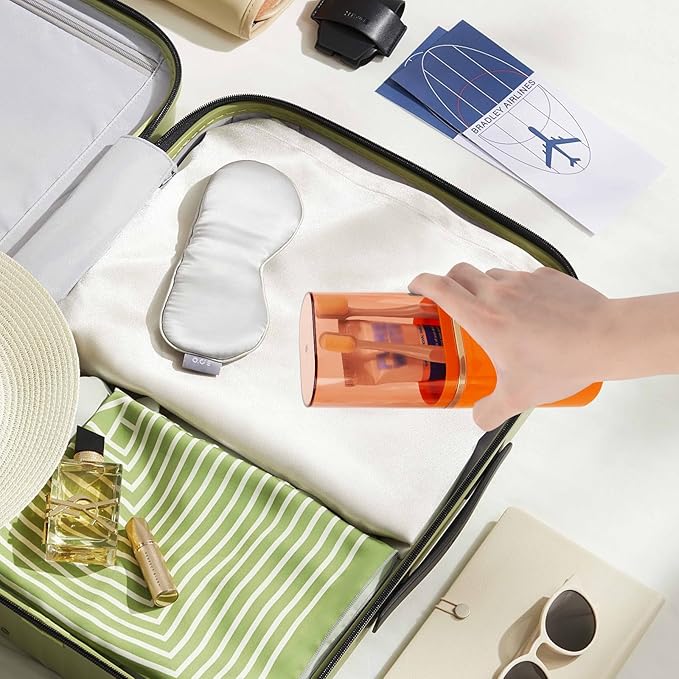 Toothbrush Travel Case, Portable Toothbrush Toothpaste Container with Mouthwash Cup, Wall Mounted Toobrushbrush Holder for Bathroom, Camping, Gym (Orange)