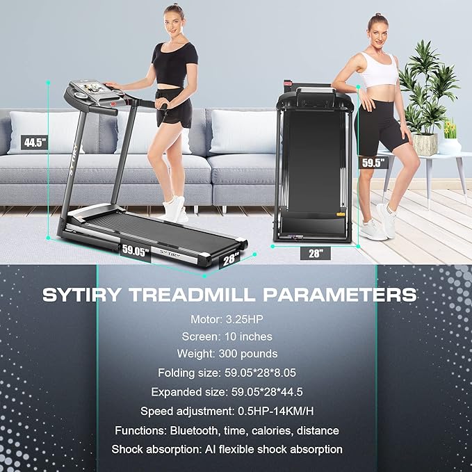 SYTIRY Treadmills for Home with TV Screen and WiFi,Smart Foldable Treadmill Machine,3D Virtual Sports Scene,HiFi Speakers,Popular APP for Social Networking,Video,and Search,Walking Treadmill-StrideForce Fitness
