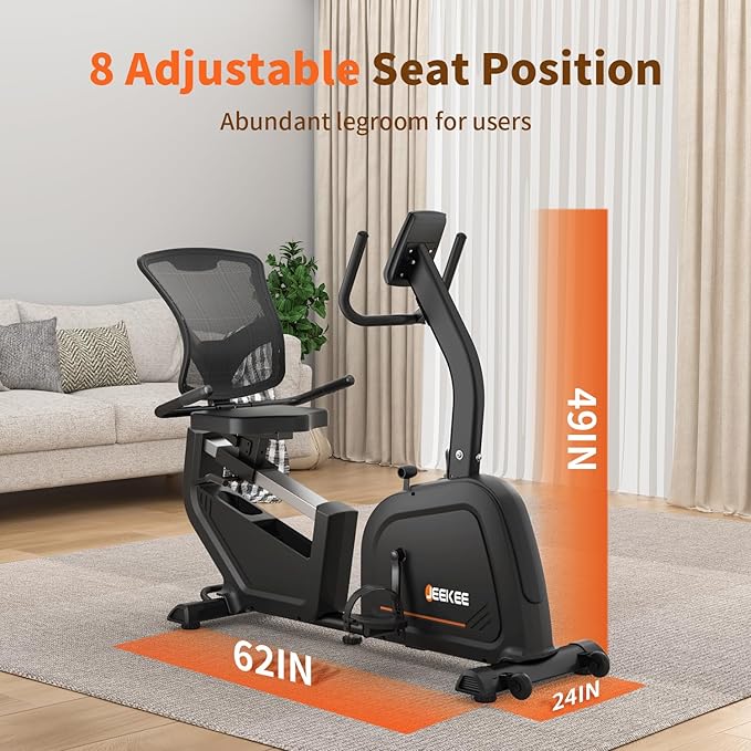 JEEKEE Recumbent Exercise Bike for Seniors,Stationary Bikes for Home, 300LB Capacity & 16 Levels Magnetic Resistance, Heart Rate Handle-StrideForce Fitness