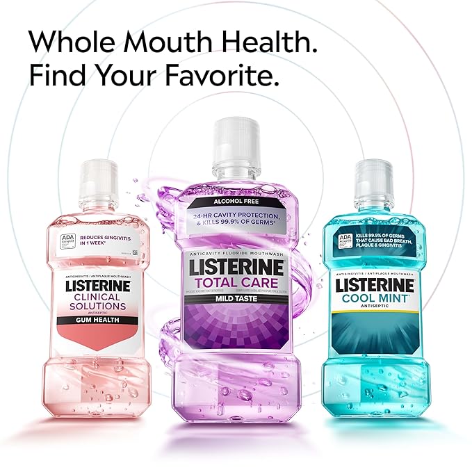 Listerine Total Care Alcohol-Free Anticavity Fluoride Mouthwash, 6 Benefit Oral Rinse to Help Kill 99.9% of Germs That Cause Bad Breath, Strengthen Enamel, Fresh Mint Flavor, 1 L