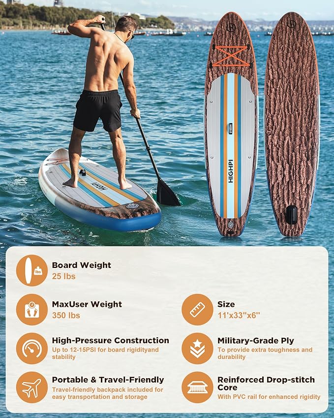 Highpi Inflatable Stand Up Paddle Board for Youth and Adults – Wide Sup with Premium Accessories, Blow Up Paddleboard for Surfing, Fishing, Yoga & More-StrideForce Fitness