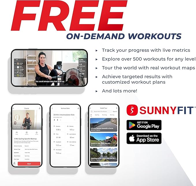 Sunny Health & Fitness Magnetic Rowing Machine for Home Exercise, Quiet & Smooth Rower with Compact Storage and Optional Free SunnyFit App Connectivity-StrideForce Fitness