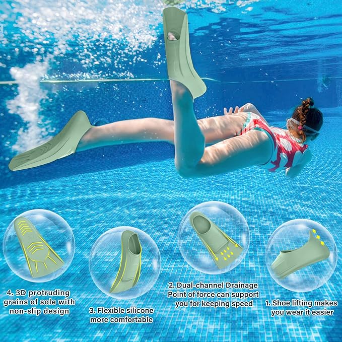 Gintenco Swim Fins, Kids Swim Training Fins for Lap Swimming, Travel Size Flippers with Mesh Bag, Silicone Swimming Fins for Kids Teens Adults Women Men-StrideForce Fitness