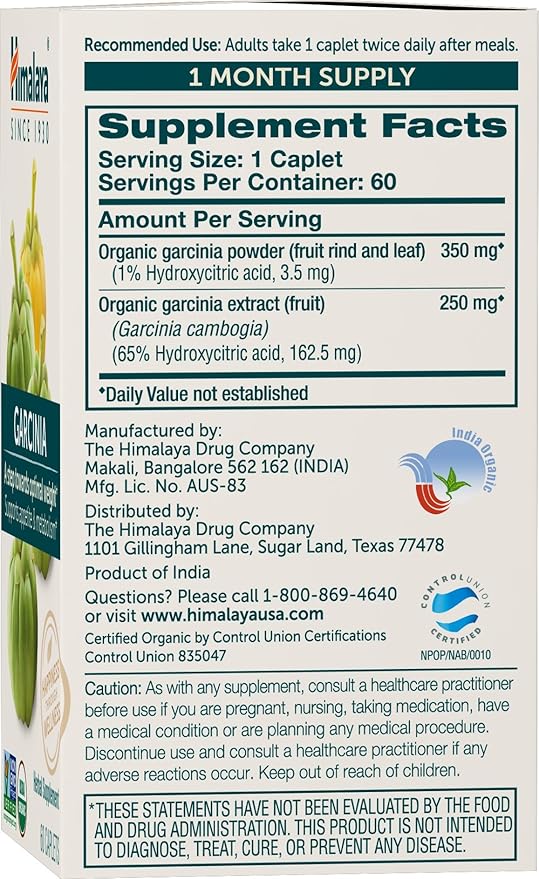 Himalaya Organic Garcinia Cambogia Herbal Supplement, Appetite Support, Lipid Metabolism, Weight Support, USDA Organic, Non-GMO, Vegan, 600 mg, 60 Plant-Based Caplets, 2 Pack-StrideForce Fitness