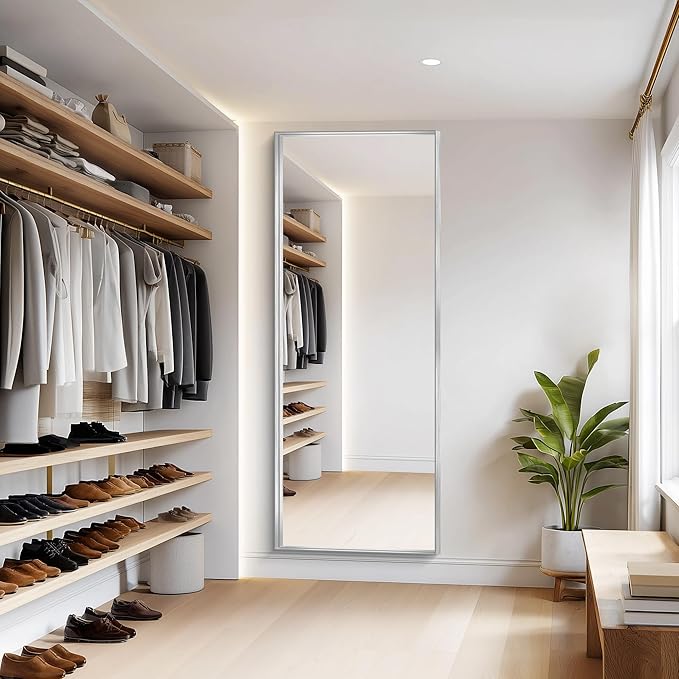 Silver Bathroom Mirror, 72x30 Inch Rectangular Deep Frame Mirror, Large Wall Mounted Bathroom Vanity Mirror Over Sink for Bedroom,Restroom, Living Room, Hangs Vertically or Horizontally-StrideForce Fitness