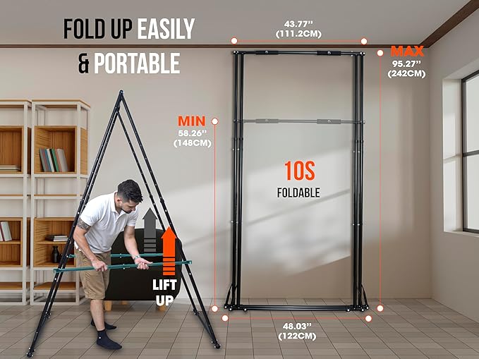 KHANH TRINH Foldable Pull Up Bar Stable Gymnastics Equipment Portable Aerial Yoga Stand Durable Frame For Hammock Chair, Therapy Sensory Swing. Adjustable Back Stretcher For Lower Back Pain Relief-StrideForce Fitness