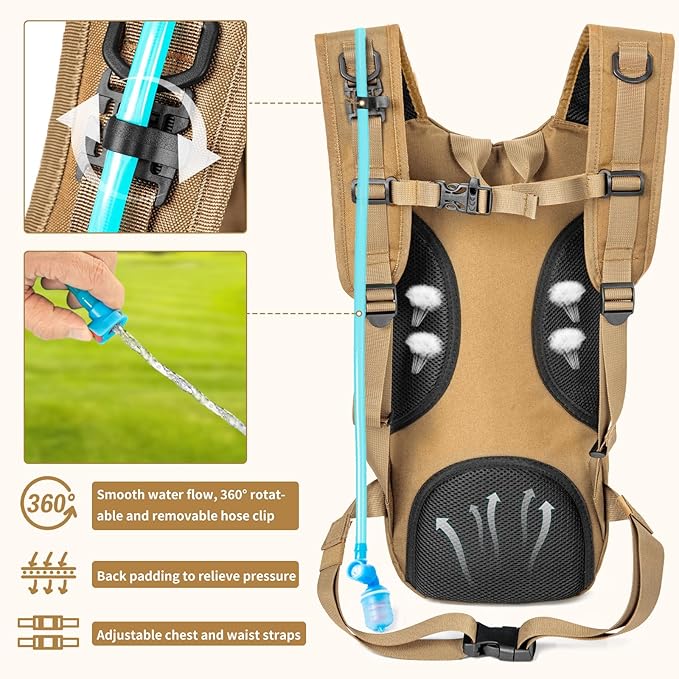 Hydration Backpack, Tactical Molle Water with 2L TPU Water Bladder, for Men Women Lightweight Water Backpack, Hydration Pack for Hiking, Biking, Climbing and Hunting-StrideForce Fitness