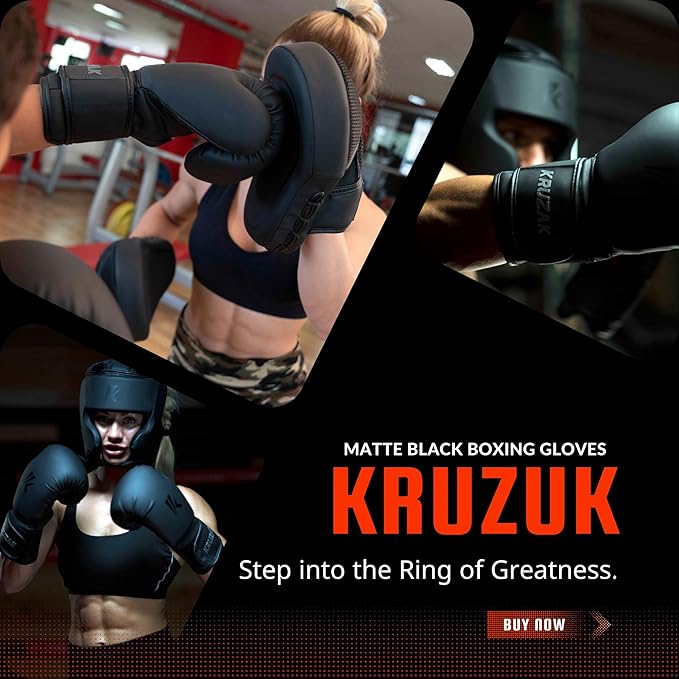 Kruzak Matte Black Boxing Gloves and Pads, Boxing Gloves Training Set for Kickboxing and Muay Thai MMA Training - Boxing Kit for Adults with Punching Pads for Martial Arts and Karate-StrideForce Fitness